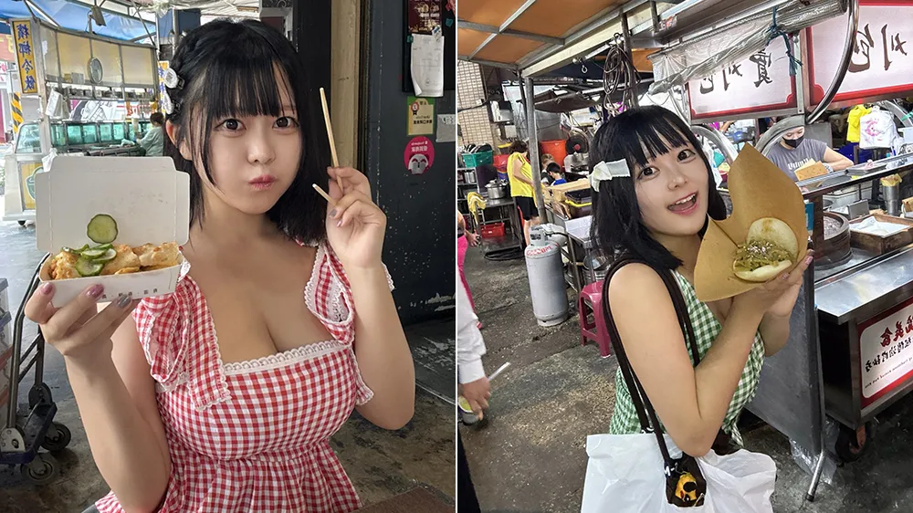 Utane Chan品尝台湾小吃。翻摄自Utane Chan threads