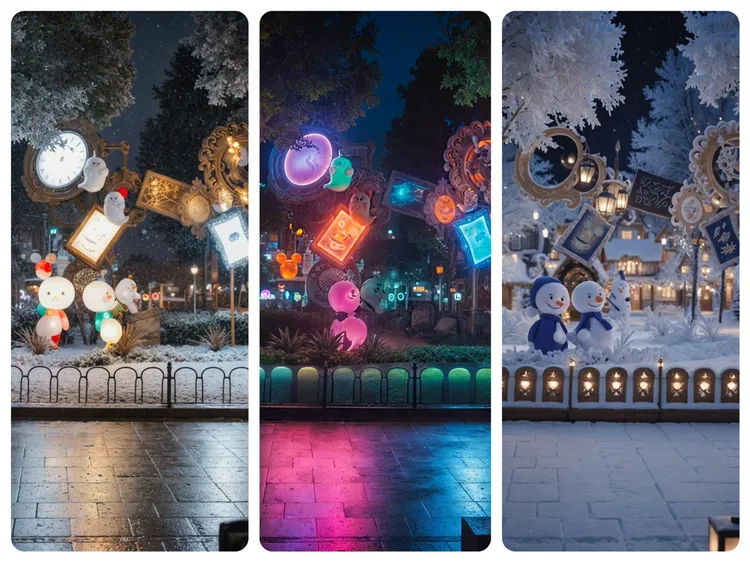 透過人像AI模式可將照片更換成自己想要的風格，由左至右分別為雪鄉、賽博與素冬。趙筱文攝