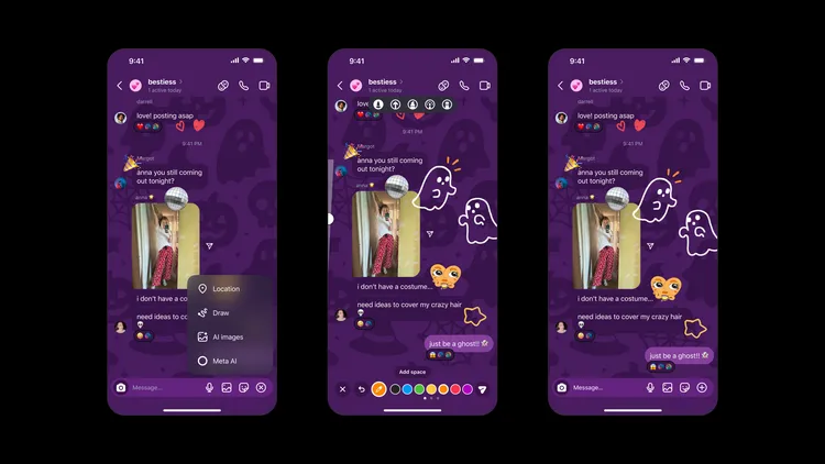 聊天室變身創意舞台，塗鴉、移動貼圖全新功能讓萬聖搗蛋無極限。IG提供