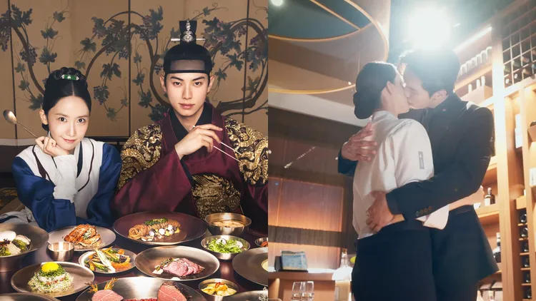 潤娥（左圖左）、李彩玟主演《暴君的廚師》，完結篇甜蜜擁吻放閃，飆出最高收視17.1%。翻攝Netflix