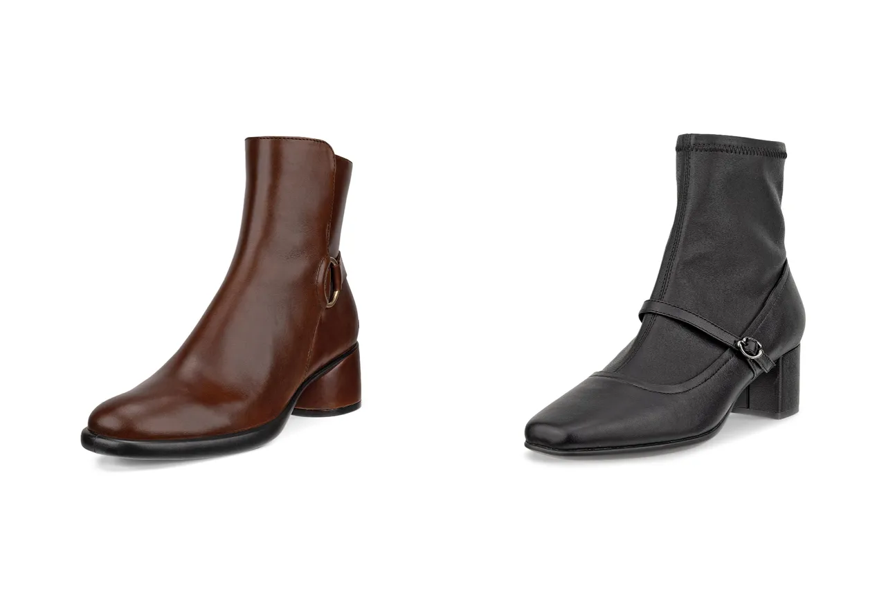 ECCO SCULPTED LX 35靴款(左)7980元、SHAPE 35 QUARED靴(右)8980元。品牌提供