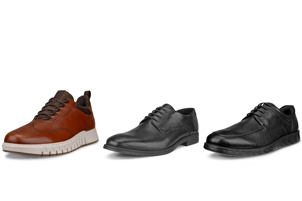 ECCO RUUV STUDIO防水男鞋 (左起)8980元、MELBOURNE男鞋5180元、S LITE HYBRID男鞋5980元。品牌提供