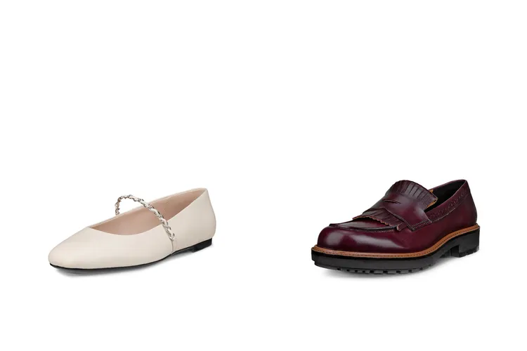 ECCO MARGOT瑪莉珍芭蕾舞平底鞋（左）5980元、METROPOLE OSLO學院風樂福鞋（右）7380 元。品牌提供