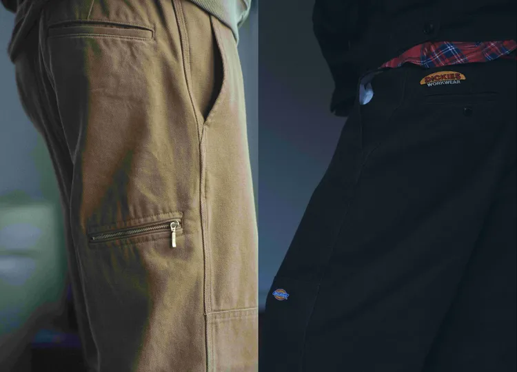 鐵鏽風雙膝工裝褲強化耐磨細節，凸顯粗獷與功能兼具的特質。品牌提供