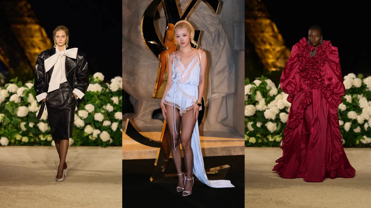 BLACKPINK成員Rosé現身Saint Laurent 2026春夏秀場,看秀造型評價很兩極,有網友直言根本是睡衣。美聯社、品牌提供