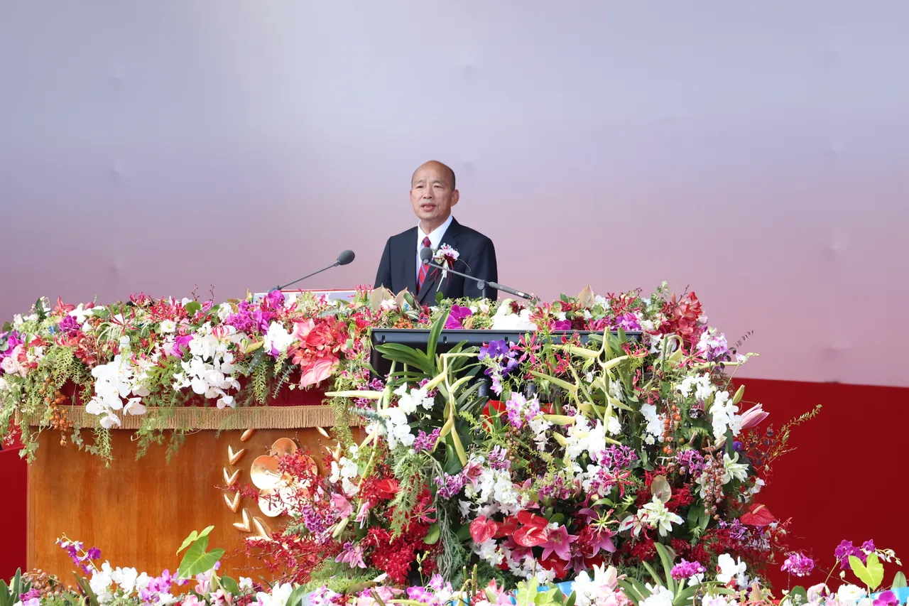立法院长韩国瑜,在114年国庆大会发表谈话。李俊毅摄