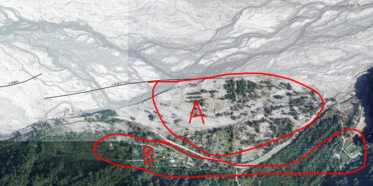 A區恐淹水，B區恐形成孤島。光復鄉公所提供