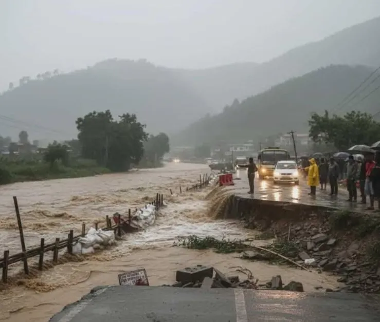 道路被沖垮。翻攝自X