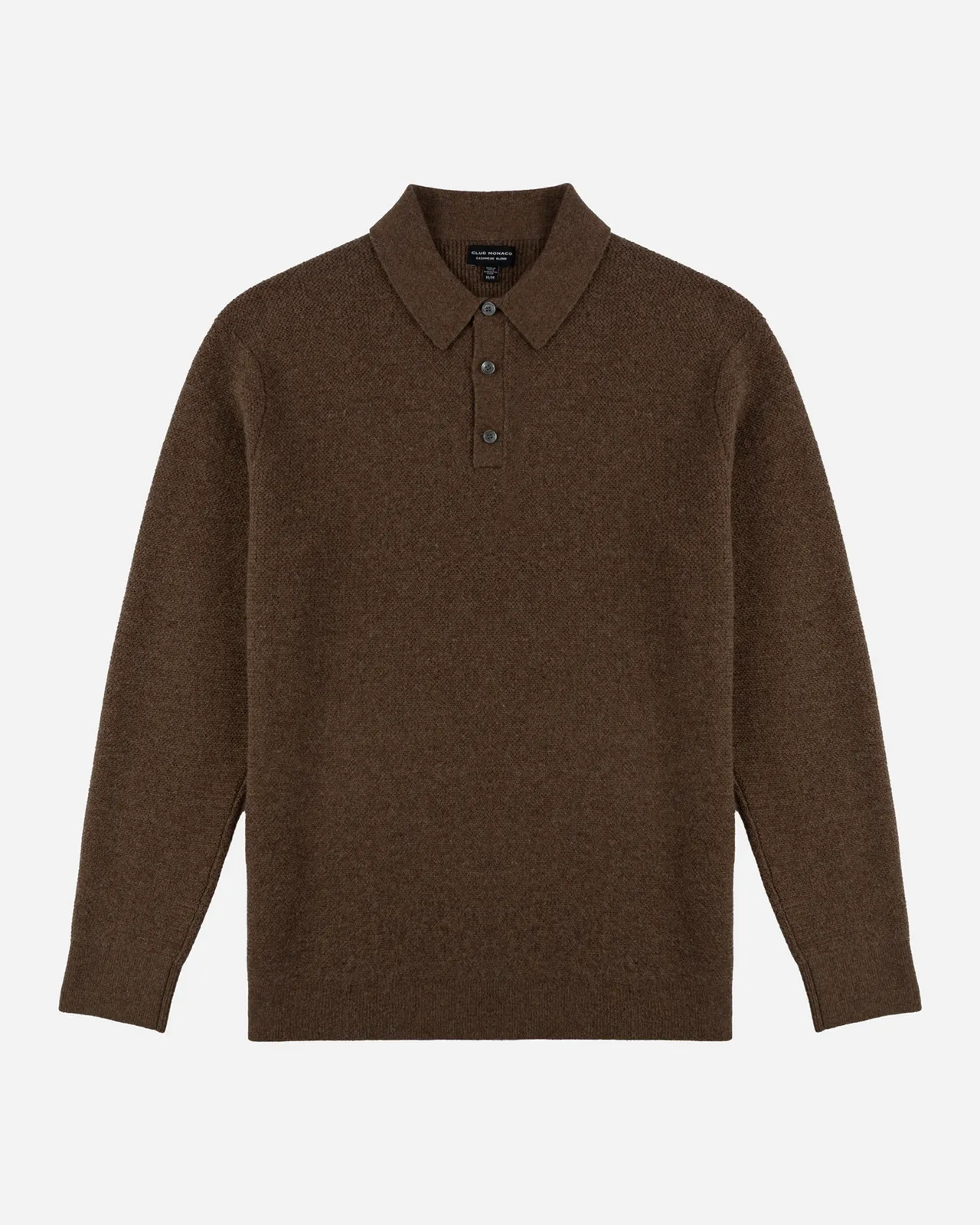 Club Monaco巧克力棕針織男士Polo領長袖上衣毛衣,1萬4900元。品牌提供