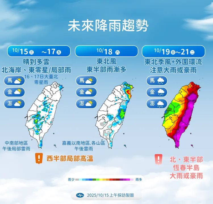 一週（15日至21日）降雨趨勢。中央氣象署提供