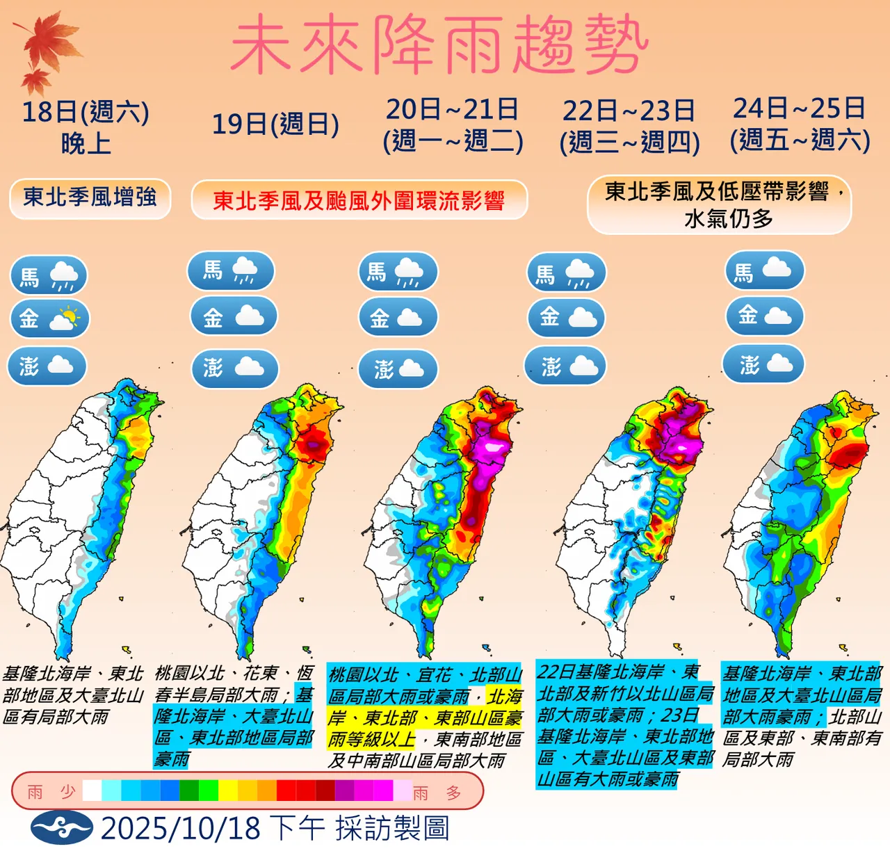 未来降雨趋势。气象署提供