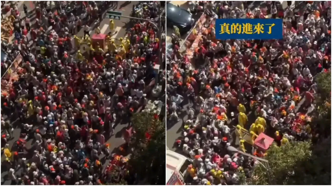 文信路满满信众迎接白沙屯妈祖到来,结果銮轿还惊喜冲进「吊车大王」胡汉䶮的罗浮宫豪宅。翻摄《启德机械起重工程-股公司》脸书