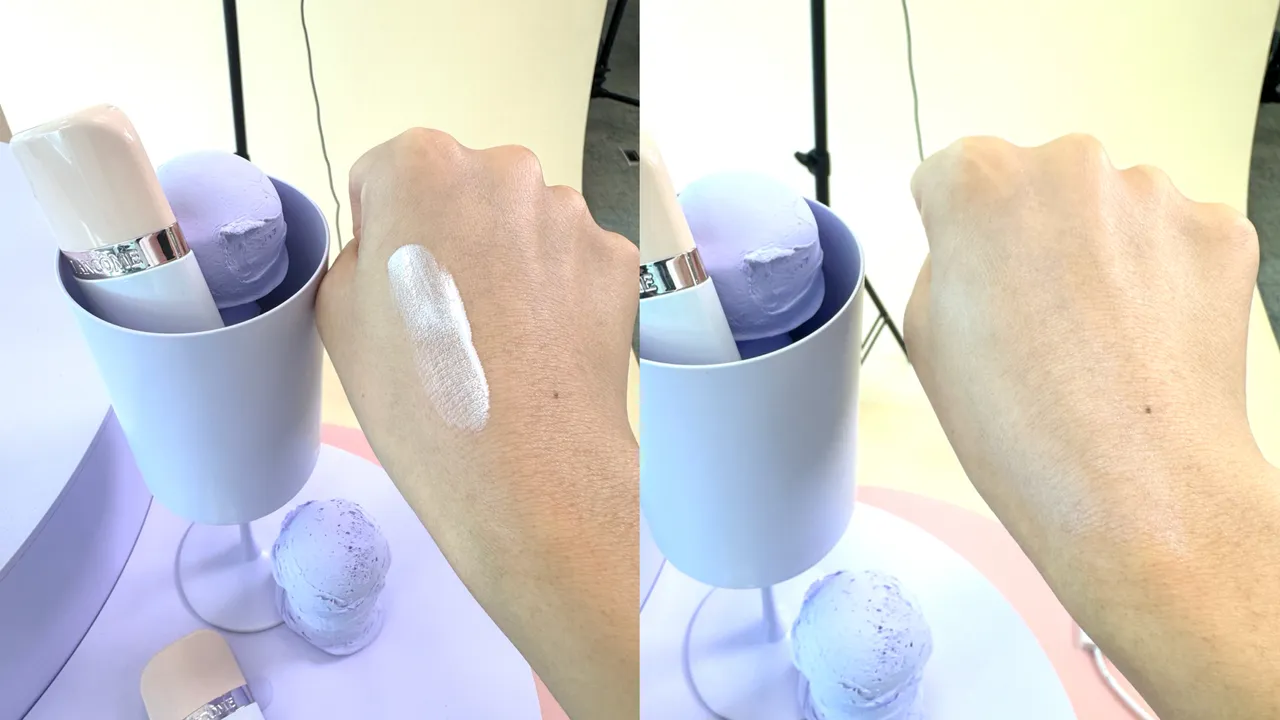 唯我水感润色妆前乳#白皙紫。张家玲摄