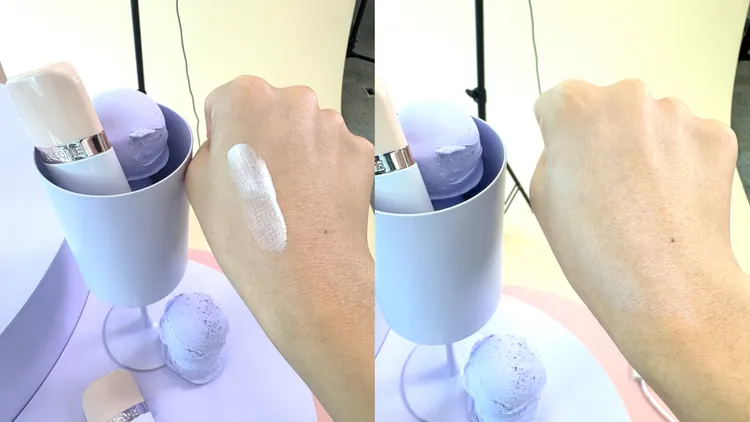 唯我水感潤色妝前乳#白皙紫。張家玲攝