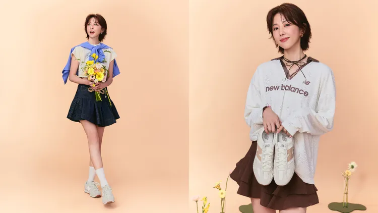邵雨薇同樣踩上471跑鞋，並以甜美風格展現鞋款的新色魅力。品牌提供