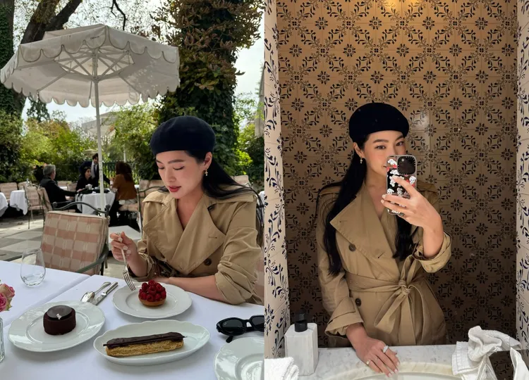 廖曉喬以風衣搭配貝蕾帽，穿出休閒優雅的氛圍。翻攝廖曉喬IG