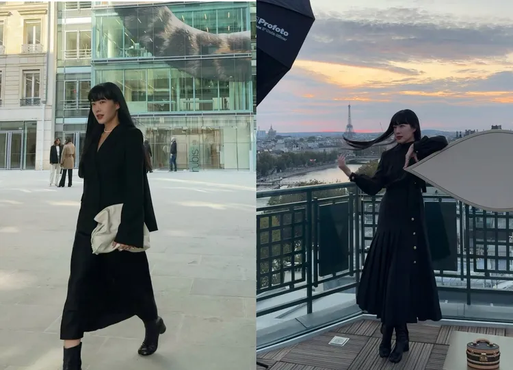 廖曉喬以全黑裙裝搭配優雅現身巴黎街頭。翻攝廖曉喬IG