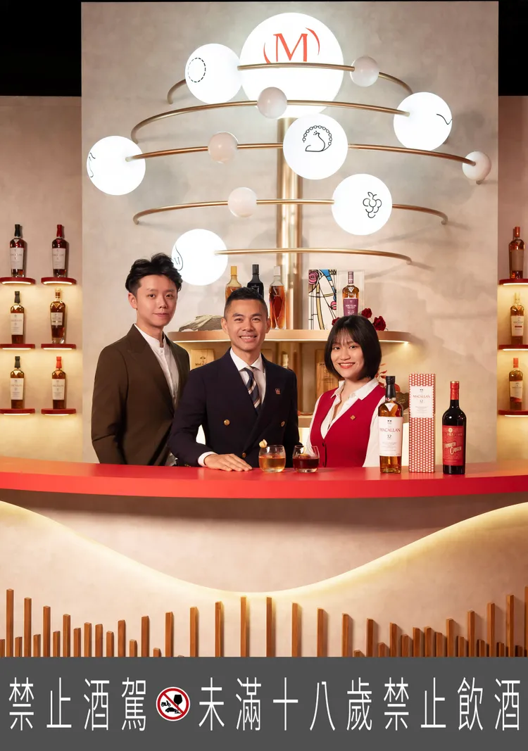 《麥卡倫 雪莉新裝360 體驗》每週末邀請亞洲50最佳酒吧「The Public House」、「Maltail」打造限定特調，開啟專屬於麥卡倫的沉浸盛宴。(由左至右，The Public House 主理人 William、麥卡倫品牌大使黃偉綸、Maltail 主理人 Jessy)。業者提供