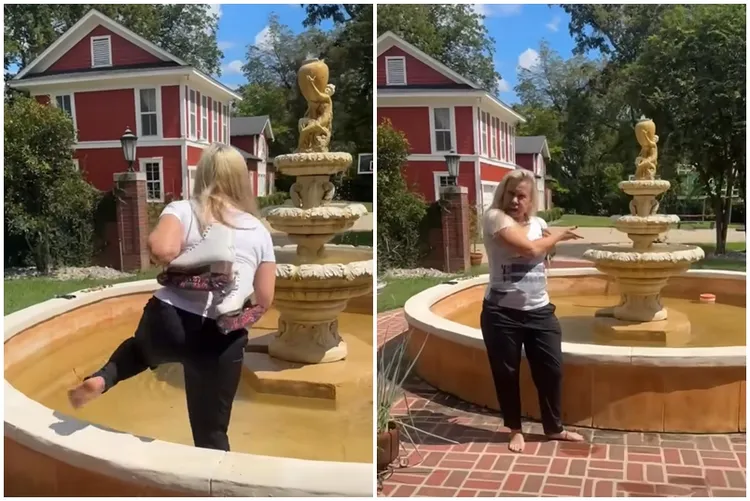 在影片中介紹自宅，有一個噴水池。臉書