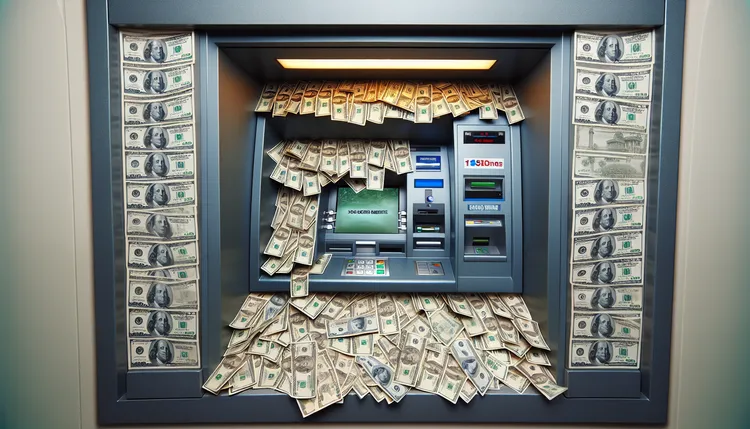 骇客启动ATM「吐钱」。AI生成示意图