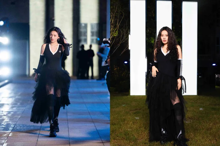 馬思純以泳裝式貼身背心搭配黑紗澎裙，個性裝扮令人耳目一新。品牌提供