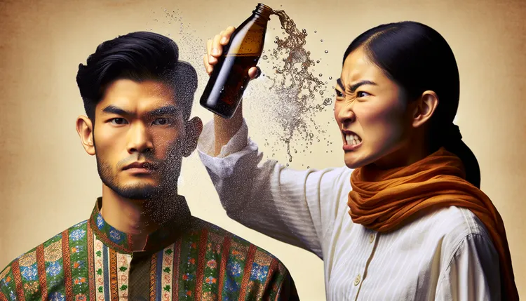 邱女不滿同居已婚謝姓男友經常出入酒店,經常爭吵不睦,2022年3月趁謝男自酒店回家時,在停車場對謝男潑灑強酸致毀容,被依家暴重傷害罪判刑8年8月定讞。AI生成圖