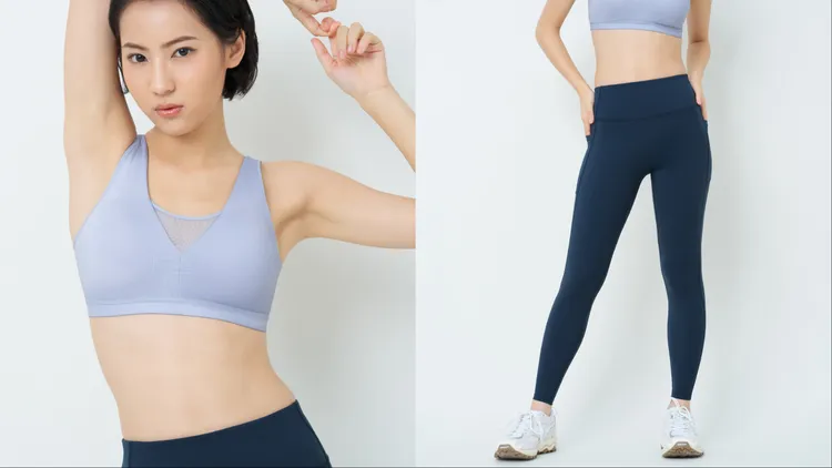 黛安芬Athleisure城市律動系列 透感美型運動內衣（左）1780元、高腰修身瑜珈褲（右）2680元。品牌提供