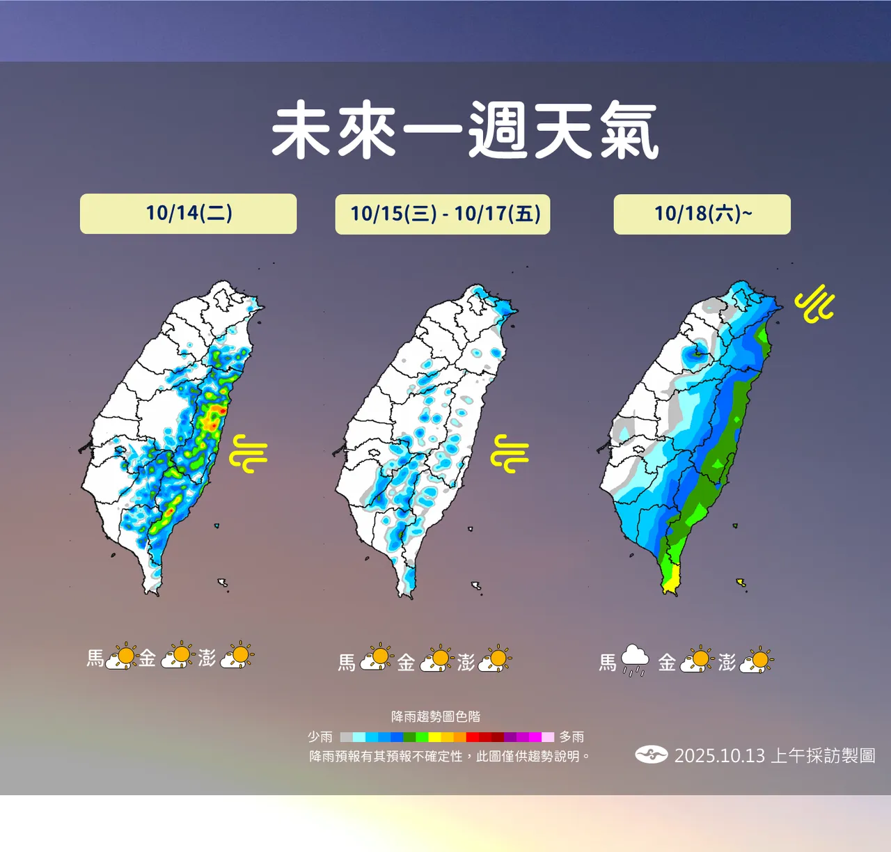未来降雨趋势。气象署提供