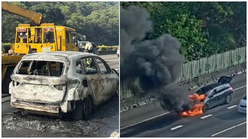 國1林口段火燒車 運將與乘客急逃命!塞爆6公里