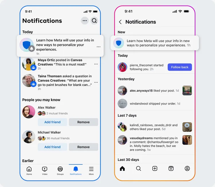 Meta將自10月7日起，在Facebook與Instagram上推送通知，提醒用戶AI互動內容將納入廣告與內容推薦依據。Meta