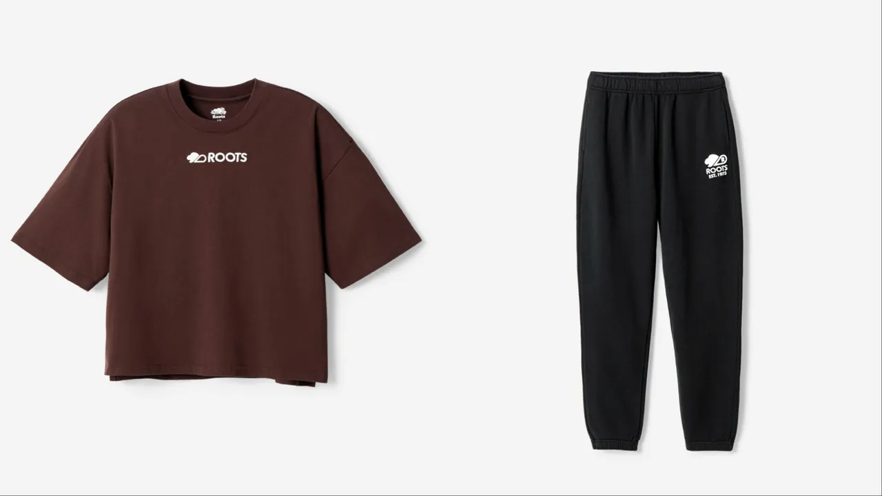 Roots Nova Park系列SHORTENED TOP(左)2080元、SWEATPANTS运动裤 (右)3480元。品牌提供