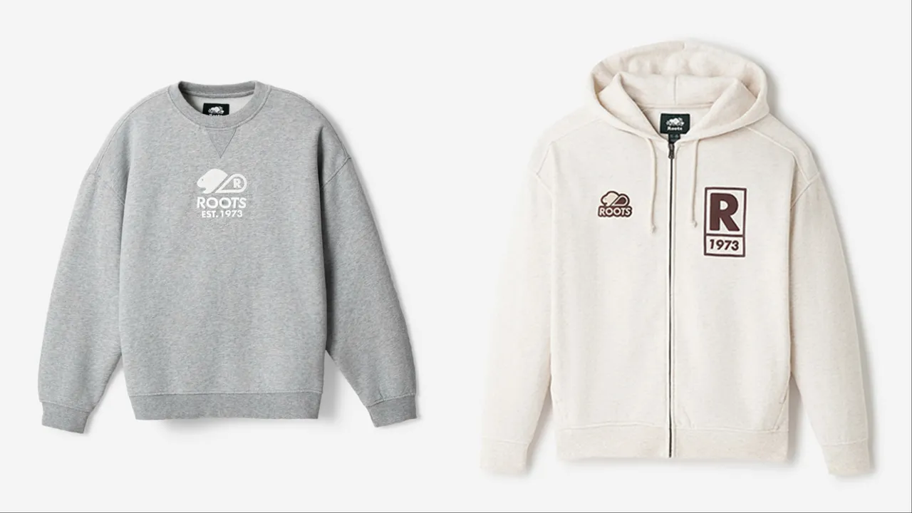 Roots Nova Park系列大学T(左)3480元、连帽外套(右)4680元。品牌提供