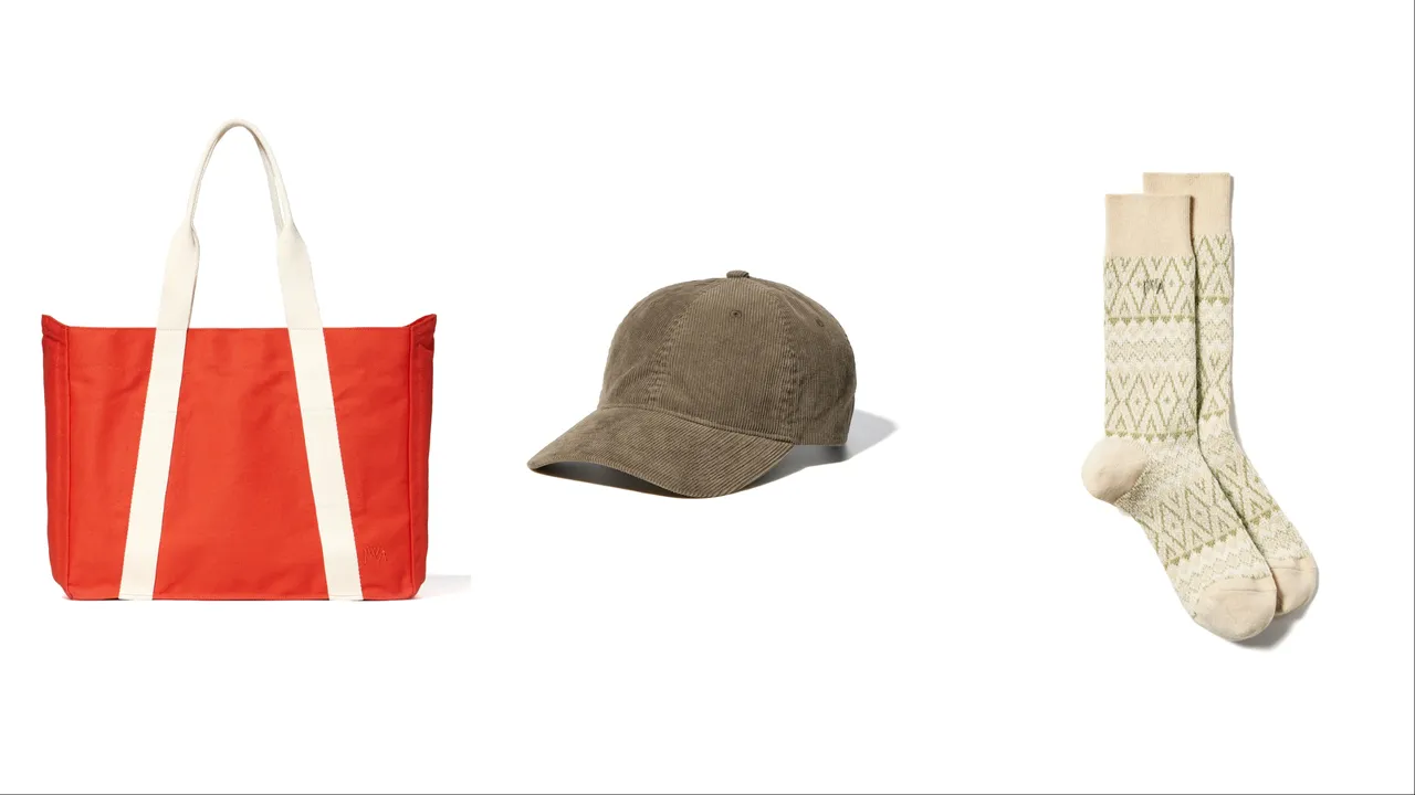 UNIQLO x JW ANDERSON帆布托特包(左起)590元、燈芯絨帽590元、HEATTECH襪子190元。品牌提供