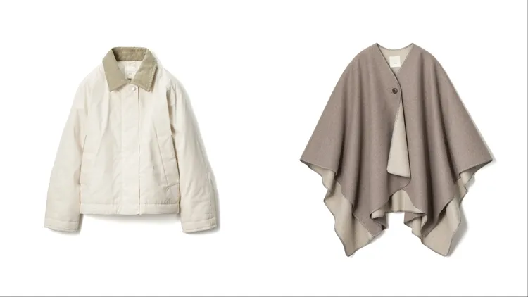 UNIQLO x JW ANDERSON女裝PUFFTECH輕暖科技短版外套（左）2490元、女裝斗篷（右）1690元。品牌提供