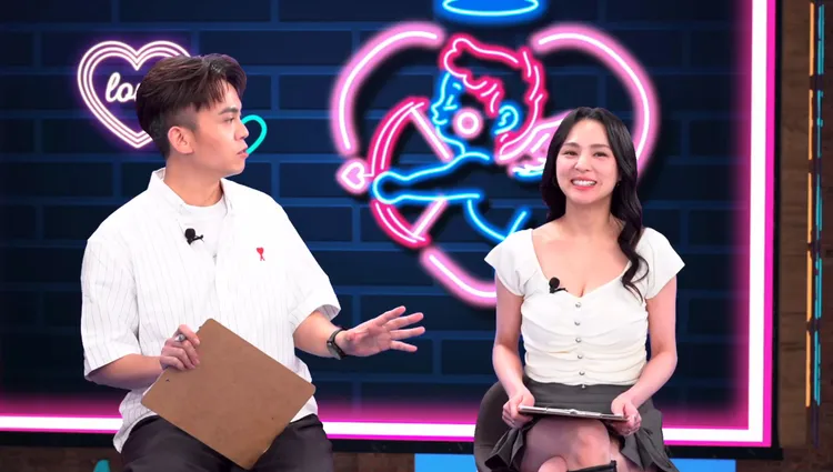 熊熊（右）和黃豪平在節目上討論另一半外遇，是否該原諒。《戀愛熊天秤》提供