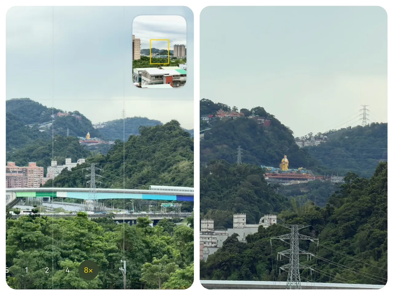 拍照画面中会出现8X的预设选项,只要点选就会直接切换到长焦拍照。赵筱文摄