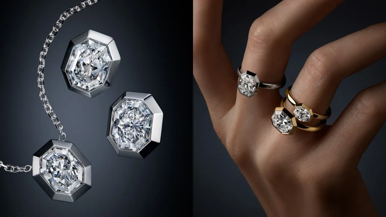 Swarovski Created Diamonds的Octagon系列高级珠宝采用全新八角形切割工艺。品牌提供