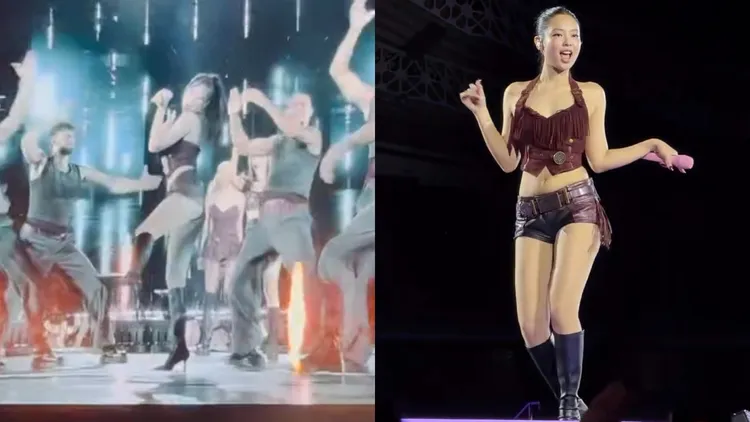 Jennie再度踩上D+AF及膝長靴於台上熱舞。翻攝Jennie IG、jennieiokies IG