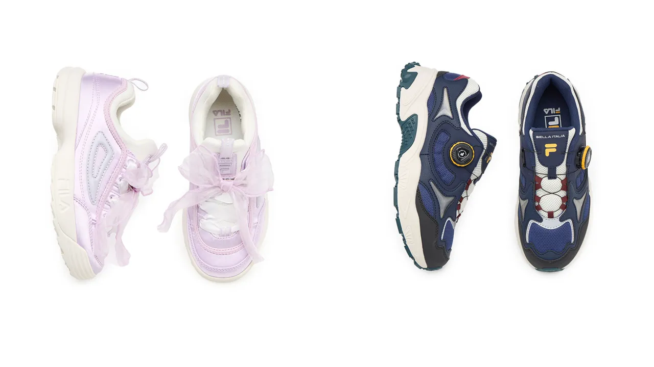 FILA KIDS DISRUPTOR BALLERINA女童鞋(左)2680元、ANCERUS DIAL男童鞋(右)2980元。品牌提供