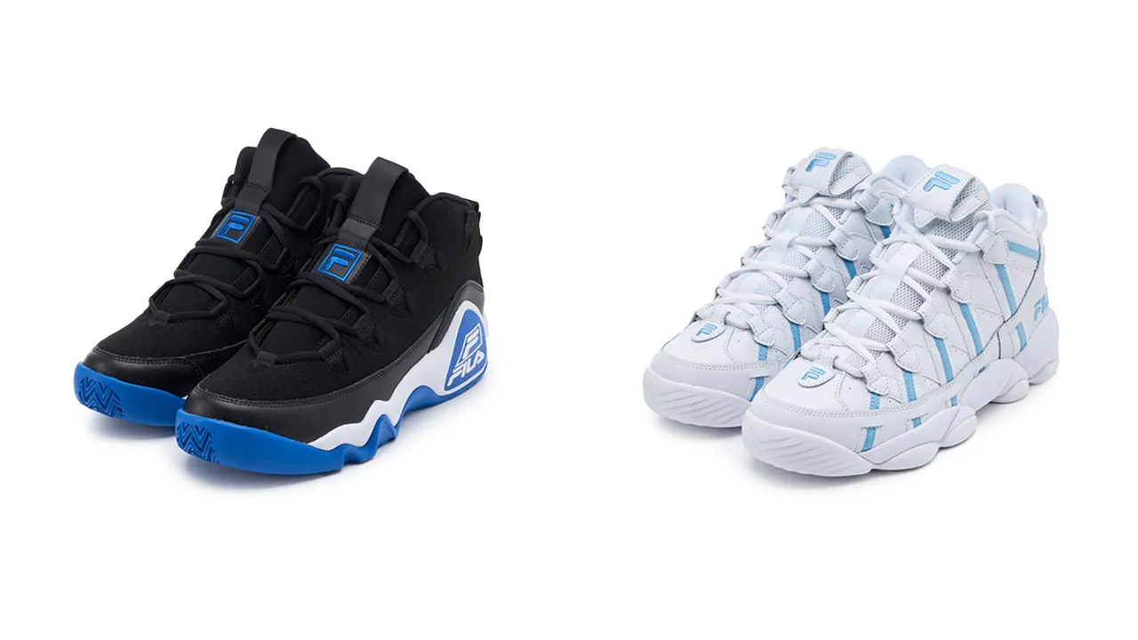 FILA GRANT HILL 30周年纪念款(左)、STACKHOUSE SPAGHETTI 30周年纪念款(左),各3980元。品牌提供