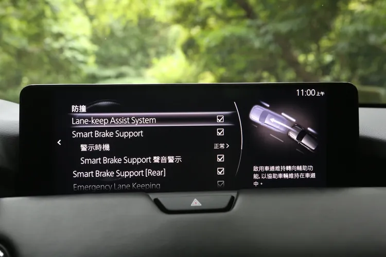 主動安全科技部分，全速域MRCC主動車距巡航、車道維持輔助、智慧煞車輔助（SBS）、盲點偵測（BSM）、後方橫向車流警示（RCTA）均為標配。林浩昇攝
