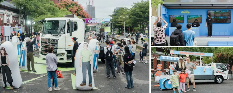 民眾熱烈參與體驗大車視野盲區、鷗翼行動電競車及創意冰淇淋餐車，提升大車行車安全正確認知，  並感受HINO車款多元趣味運用。業者提供