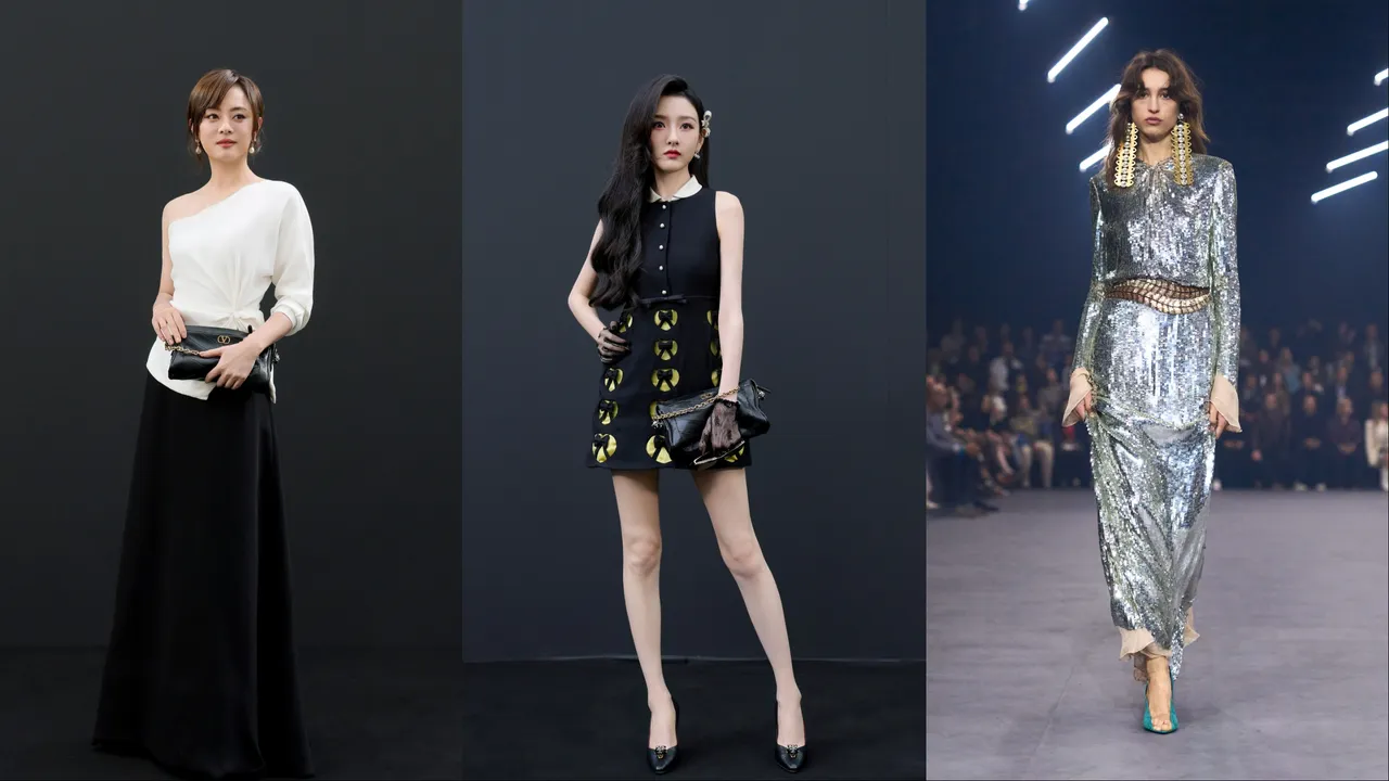 孫儷（左）、宋祖兒（中）現身Valentino秀場。品牌提供