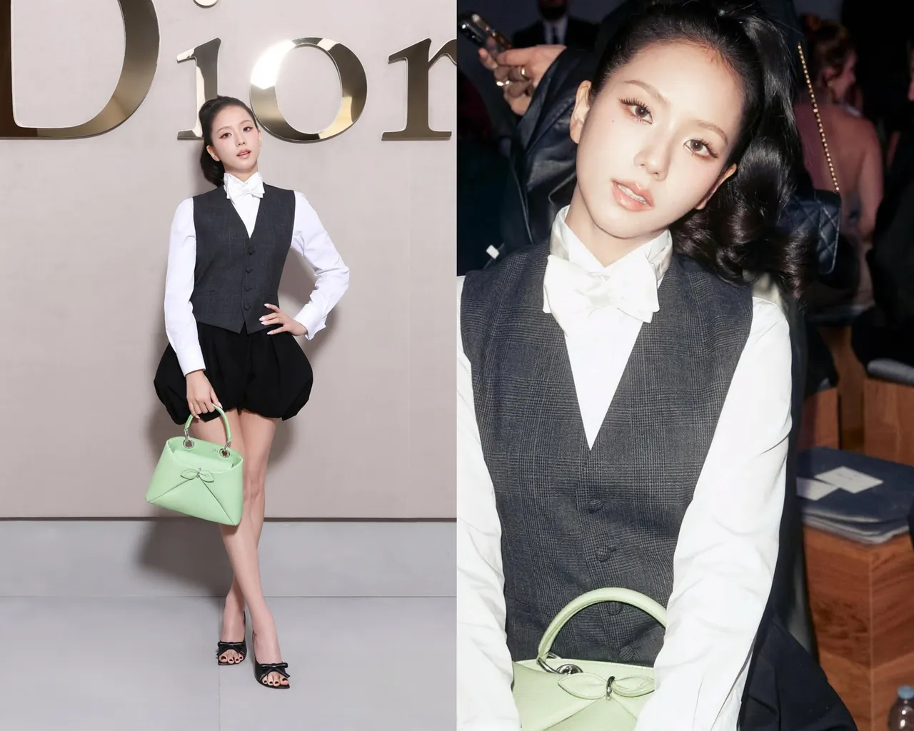 Jisoo看Dior秀的造型有点像餐厅服务生和荷官。品牌提供、翻摄IG
