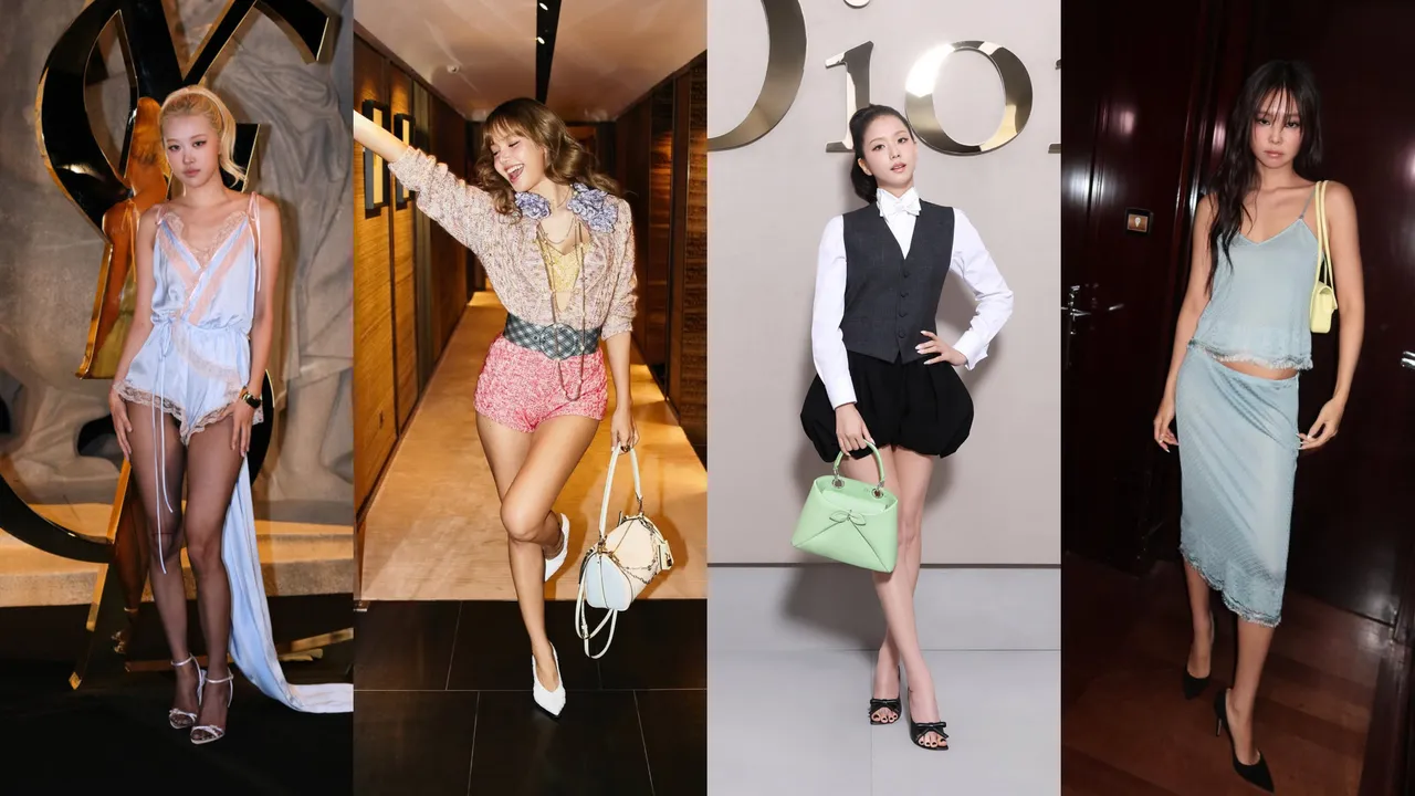 BLACKPINK早先全員現身巴黎時裝周，但4人今年的看秀造型，不若以往亮眼，左起Rosé、Lisa、Jisoo、Jennie。翻攝IG、品牌提供