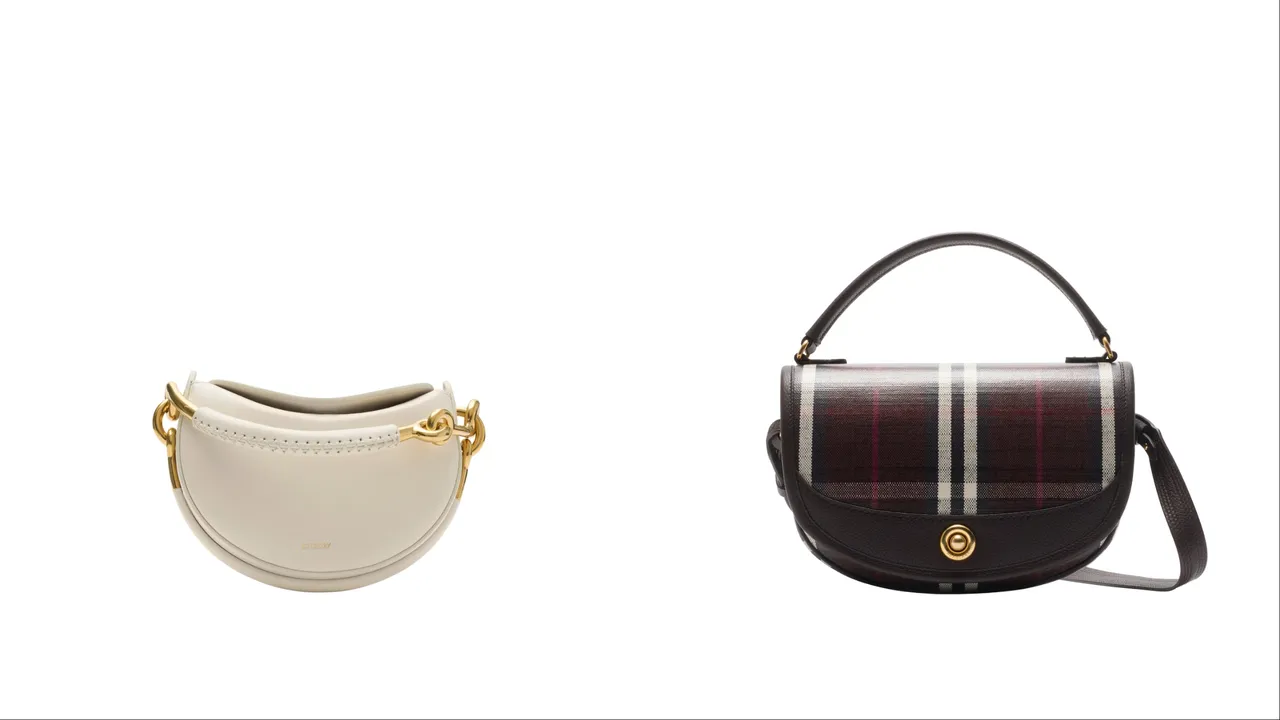 Burberry皂米色Bridle手拿包(左)6万9000元、红木色Highlands斜背包(右)6万5000元。品牌提供