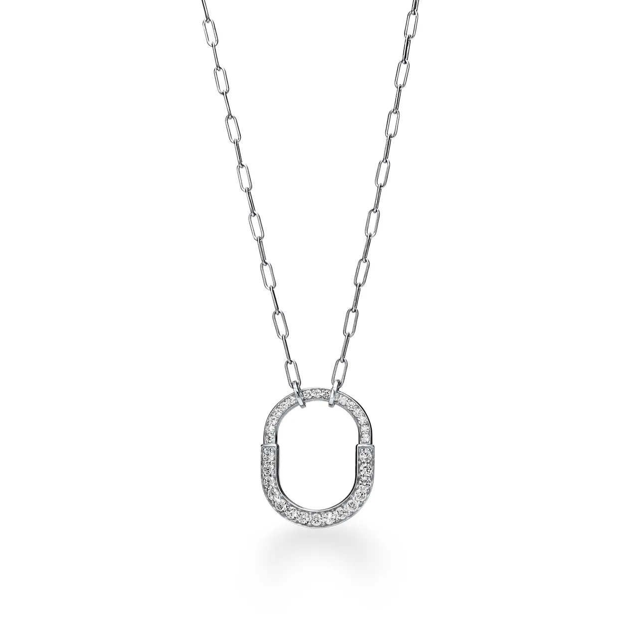Tiffany Lock 白K金鋪鑲鑽石墜鍊中型款,52萬元。品牌提供