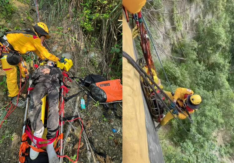 一名16歲高職生無照騎機車上路，卻意外摔落70公尺深山谷。民眾提供