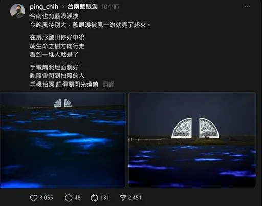 「藍眼淚」這裡有! 台南將軍扇形鹽田現蹤網友朝聖