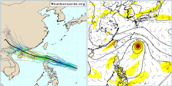 中秋節前後各有熱帶系統發展。左擷自weathernerds、右擷自tropical tidbits